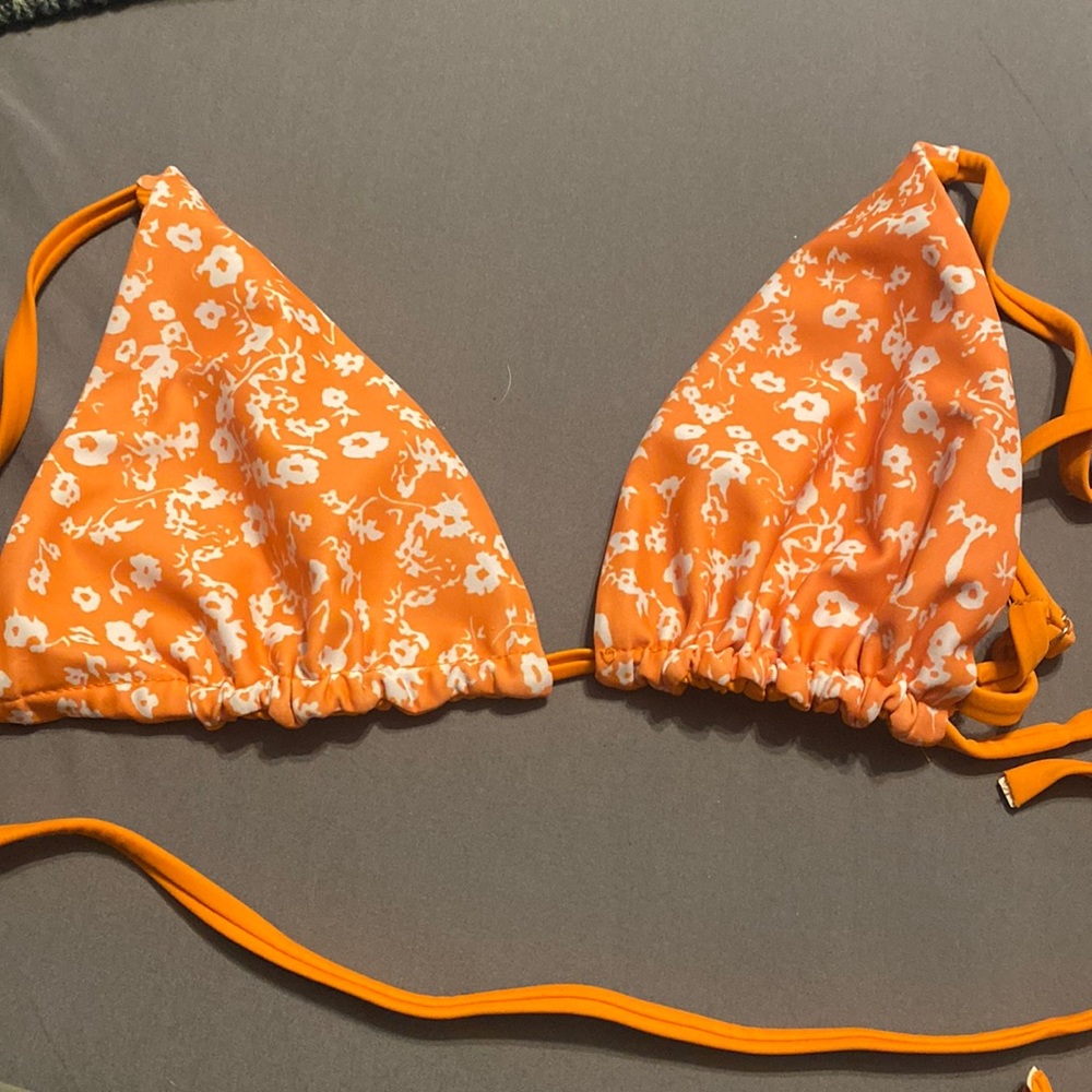 Orange and white floral bikini top